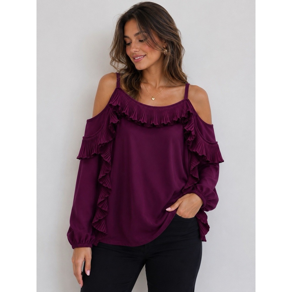 Lane Bryant Women's Plus Burgundy Ruffled Accent Sleeve Blouse  Size 22 Bohochic